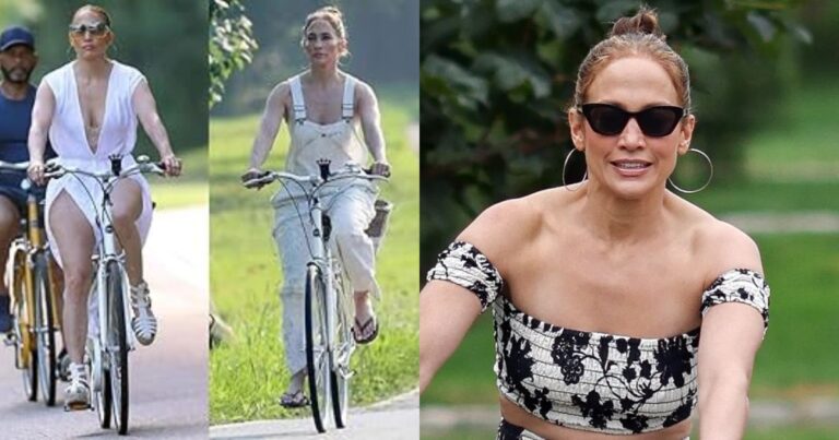 Jennifer Lopez Rocks Floral Crop Top and Maxi Skirt During Hamptons Bike Ride