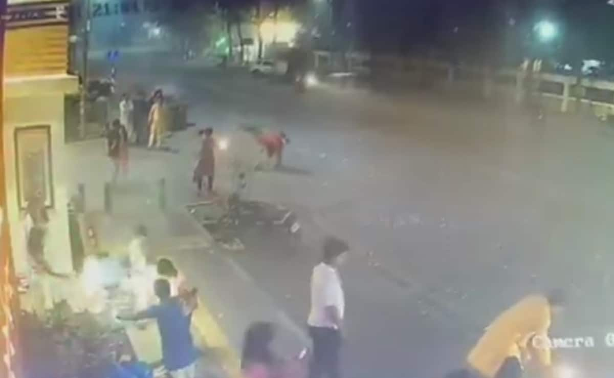 A person was burning crackers on the road on Diwali night, was crushed by a speeding car, the incident was captured in CCTV camera.