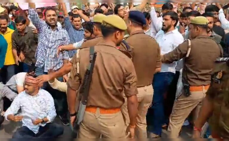 UP: Uproar among students in Prayagraj on the date of PCS exam, large number of police deployed on the spot.